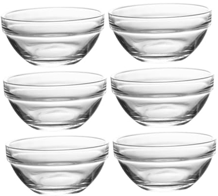 FIXOSHEE 6 pezzi Ciotole in Vetro Trasparente Piccole Resistenti al Calore per Insalate Dessert e Frutta Scodelle Rotonde Impilabili per Uso Quotidiano
