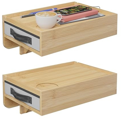 Relaxdays Nachttisch klemmbar, 2er Set, Bambus, HxBxT: 14 x 37 x 26,5 cm, Schublade, Bettablage zum Einhängen, Farbwahl | HxBxT: 14 x 37 x 26,5 cm, Schublade, Bettablage zum Einhängen