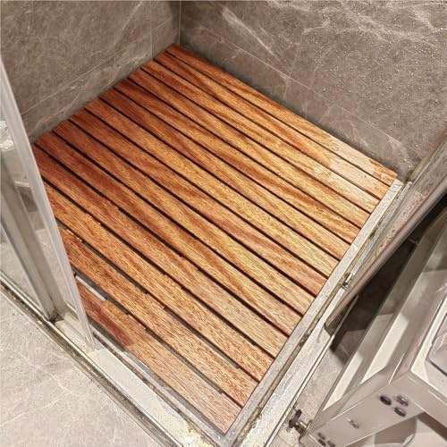 Tappetino da doccia ecologico in bambù, 60 x 65 cm, antiscivolo, impermeabile, tappetino da bagno in legno, elegante arredamento per vasca da bagno e pavimenti in piastrelle, ideale per case moderne