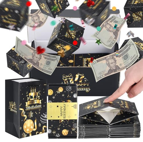 Geldgeschenk Explosionsbox Geburtstag Faltbar Pop-up Geschenkbox | Schwarzes Gold Dekorativ Mystery Surprise Gift Box mit Farbigem Papier Überraschungsbox für Geburtstage, Partys, Weihnachten