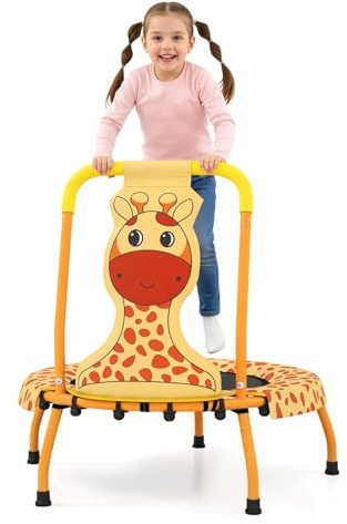 COSTWAY Mini Trampolino per Bambini, Tappetino Elastico da Esterno ed Interno con Maniglia Rivestita, Copertura Imbottita e Cuscinetti Antiscivolo, Salta Salta per Bambini 3-6 Anni (Arancione)