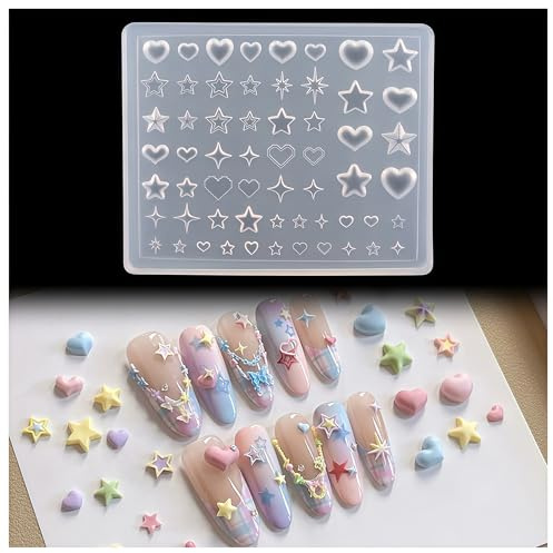 Zosutetoxo Nails Mold, Set de design d'ongles avec moule en silicone pour Nail Art 3D, pochoirs coeur & étoile pour Nail Art Y2K