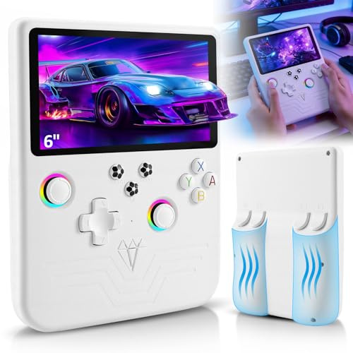 R60MAX Retro Handheld Game Console, 6.0 Inch HD IPS Screen, Retro Gaming Console Built-in 20000+Games, Portable Video Console, Linux System, Retro Game Consoles Ultra-Long Standby Time (White 128GB)