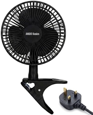 ANSIO 6 Inch Clip On Fan – Mini Desk Fan with Clamp, Plug in Portable Fan with 2 Speed Settings, 360° Rotatable Head & 45° Tilt Adjustment, Clip Fan for Bed, Desk & Office - Black