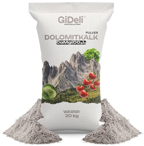 GiDeli Dolomitkalk 20 kg - Rasenkalk & Gartenkalk - Calcium Magnesium | Vorrat für große Flächen, hebt den pH-Wert, feines trockenes Pulver, für Rasen und Gemüse
