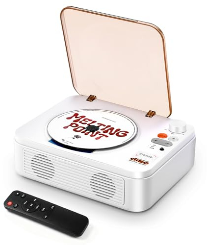 Portable CD Player with Bluetooth & Built-in Dual Speakers, Rechargeable Battery, Remote Control, USB/AUX – Nostalgic Gift for Seniors, Home Party (Vintage White)