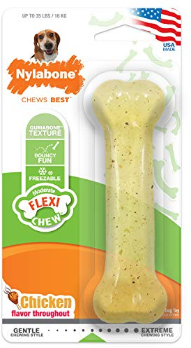 Nylabone Original Bone Flexi Chew Toy for Dogs, Dog Toys for Moderate Chewers, Chicken Flavor, Medium - Up to 35 lbs, 1 Count