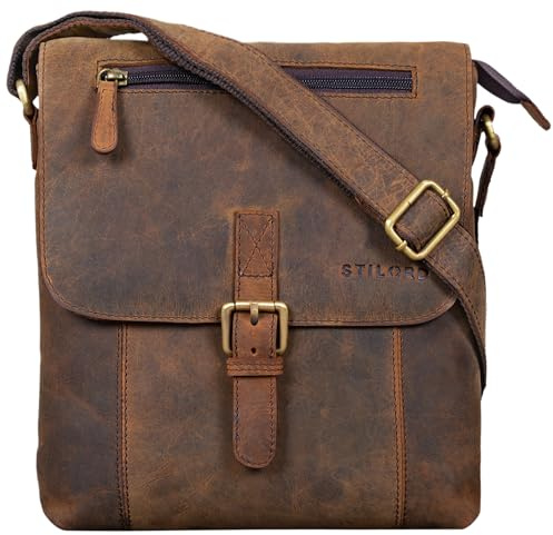 STILORD 'Matthias' Messenger Bag Herren Damen Leder Umhängetasche Schultertasche klein 10.1 Zoll Tablet iPad Vintage echtes Büffel-Leder