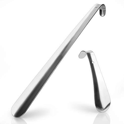 Schuhlöffel Metall Lang, 2-Pack Schuhanzieher - 42&17cm, Schuhanzieher Lang Edelstahl, Sehr Stabile Ausführung Ideal für Reisen - Mann, Frauen, Kinder, Senioren