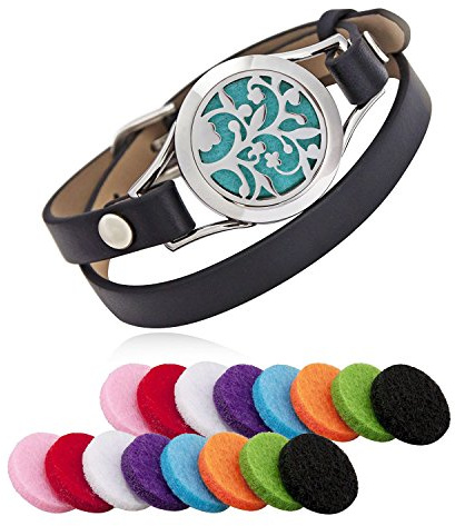 Lebensbaum Armband Damen, Aroma öl diffusor Armreifen/duft aus rostfreiem Stahl das Armband mit ledergürtel - Baum des Lebens mit 16 farbigen-Filzkreisen