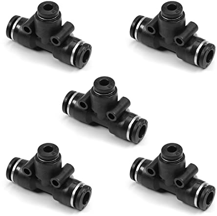 10pcs PEG6-4 Tee Push to Connect Fitting, Plastic 3-Way Tee with Reducing 6mm to 4mm Pneumatic Connectors Black