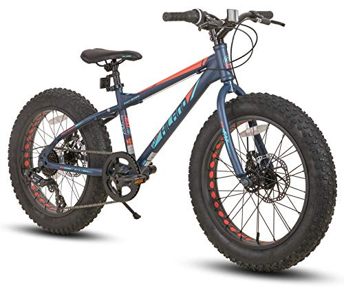 HH HILAND 20 Inch Kids' Bicycles Fat Tire Mountain Bike for Boys and Girls Age 5 + Years, 7-Speed, Dual-Disc Brake, Kids Beach and Snow Bicycle Blue