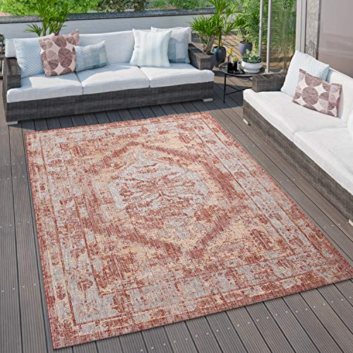 Paco Home Outdoor Teppich Küchenteppich Balkon Terrasse Verschiedene Muster Farben Größen, Grösse:160x220 cm, Farbe:Rot
