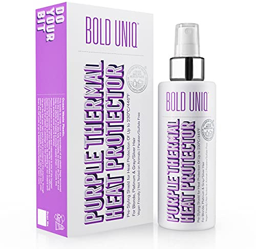 Heat Protectant Spray Formulated For Blonde, Platinum, Ash & Silver/Gray Hair. Thermal Shield Protection Professional Formula Minimises Brassy Yellow Tones. Protects Dry, Damaged, Frizzy & Curly Hair