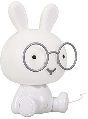 HOME DECO KIDS - LA11042 Lámpara de Noche LED Conejo Infantil, Luz Nocturna USB Recargable, Botón Táctil, Intensidades Lumínicas Variables, 14.50 x 12.00 x 23.50 cm, Blanco-Gris Claro