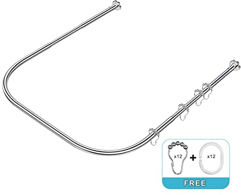 Misounda Duschvorhangstangen U Form Rundbogen Halterung (70-100) x100x(70-100) cm, 304 Edelstahl Duschspinne Duschschirm Duschvorhangwinkelstangen, FüR Badezimmer, KüChe, Umkleidekabine.