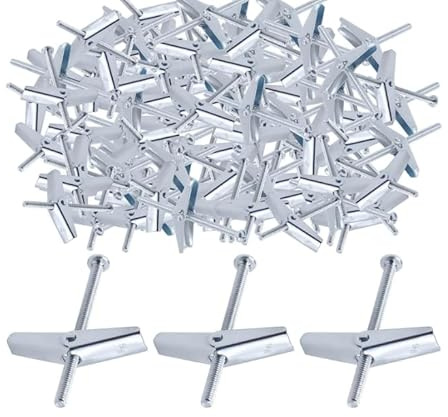 Glarks 60 pernos de palanca de acero chapado en zinc de 1/8 pulgadas y tuerca de ala para colgar artículos pesados en paneles de yeso (1/8 pulgadas)