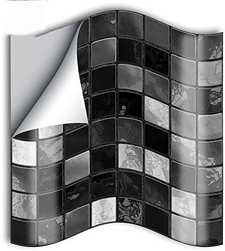 stickers carrelage,25 pièces d'autocollants de carreaux de cuisine de salle de bains en mosaïque noire, autocollants muraux de décoration de chambre autocollants de carreaux -15cm