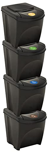Tidyard Cubos de Basura Apilables 4 Piezas Papelera de Reciclaje Sistema de Separación de Residuos Contenedor Oficina Fuerte Durable Gris Antracita 100 L 39,2 x 29,3 x 33,5 cm