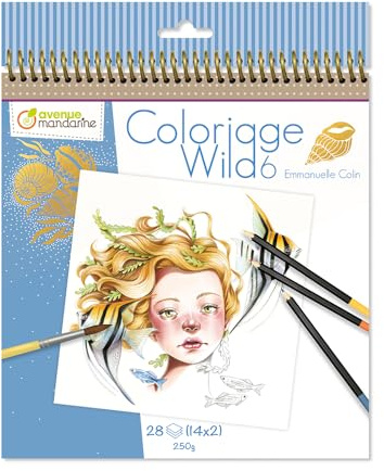 Avenue Mandarine GY124C- Quaderno a spirale Wild 28 pagine stampate da colorare 20x20 cm (14 motivi x 2) 250g Wild 6