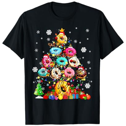 Weihnachtsbaum Licht Santa Elf Rentier Donut Liebhaber T-Shirt