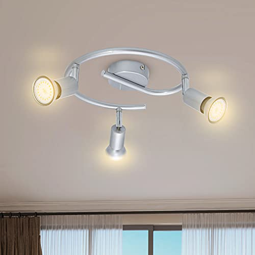 Wondlumi Deckenstrahler 3 Flammig Schwenkbar GU10 Moderne Nickel inkl.3x 5W | Deckenlampe LED 350° Drehbar Deckenbeleuchtung 230V für Wohnzimmer Küche Kinderzimmer inkl. 3x 5W 3000K Warmweiß 500LM