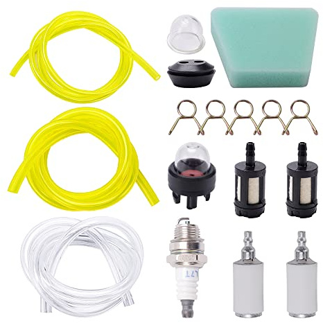 VooGenzek 12 ST Bränsleslang Rör Trimmer Set, Monteringssats, 30cm Bränsleslang, Bensinfilter, Primer Bulb Pump, Tändstiftstrimmer, Bränsletankens Packning, för Gräsklipparstrimmer Motorsågsfläkt