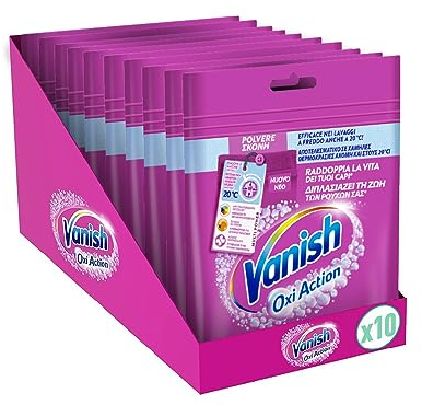 Vanish Polvere Rosa, Smacchiatore per Capi Colorati in polvere, 10 Confezioni da 300 g di Smacchiatore per Bucato, Additivo Lavatrice Multiazione senza Candeggina