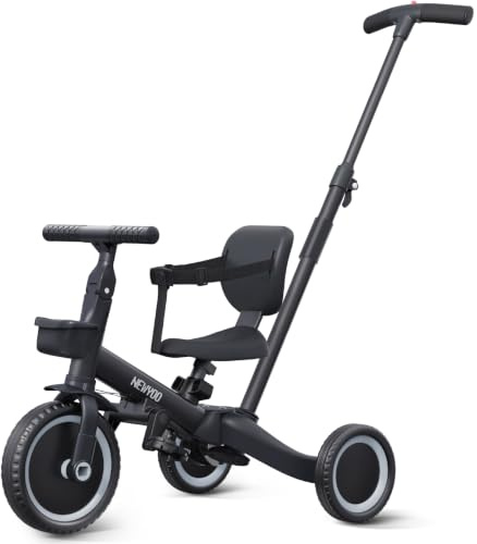 newyoo Toddler Bike, Tricycle w Push Handle for 1-3 Year Old, Birthday Gifts and Toys for Boy's and Girl's Birthday, Convertible 5 in 1 Baby Balance Bike, Kids Outdoor Riding Toys, Black, TR007