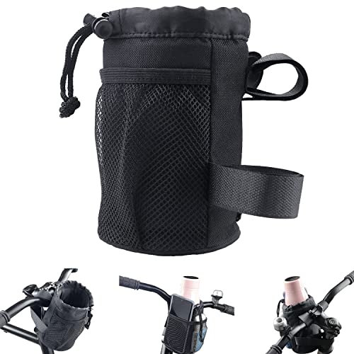 Bike Cup Holder With Mesh Oxford Pocket - Handlebar Water Bottle and Phone Holder for Mountain, Road, e-Bike, Kids Bikes, Wheelchairs, Cruisers