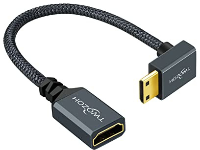 Twozoh Câble Adaptateur Mini HDMI vers HDMI 0,2M, Nylon tressé à 270 Degrés à angle Mâle Mini HDMI vers Femelle HDMI Câble extension Supporte 3D/4K 1080p