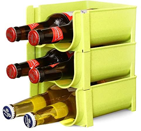 ASAB Stackable Water Bottle Organizer for Kitchen Countertop - Beverage Storage Rack for Freezer, Pantry, Bar - Soda Can and Beer Holder (Green, Pack of 3)
