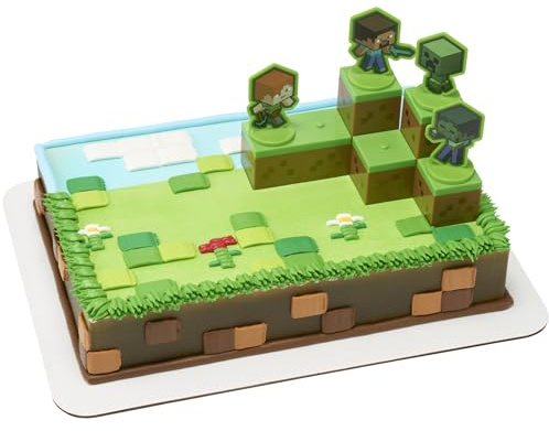 DecoSet® Mobs Beware Minecraft Cake Topper, 6-Piece Stackable Cake Decoration, Interlocking 3D Blocks With Characters, Food Safe Birthday Cake Decoration