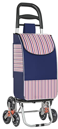 Aluminium Einkaufstrolley Treppensteiger, Tragfähigkeit 35 kg, Trolly Einkaufswagen Klappbar mit 6 Räder und Abnehmbare Tasche, Wasserdicht (Blue)