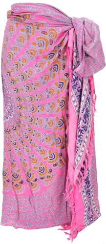GURU SHOP Bali sarong, vägghandduk, omlottkjol, mandala pareo – rosa/grå, män/kvinnor, 160 x 115 cm