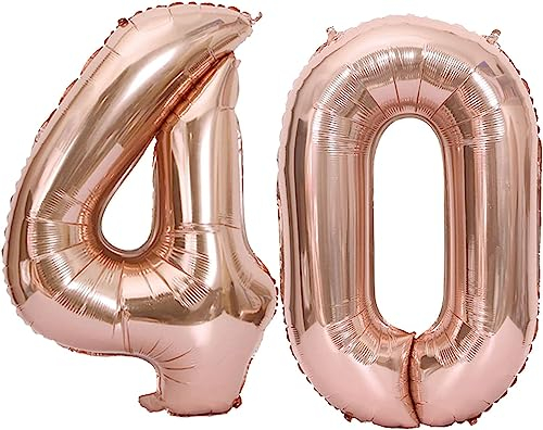 luftballon 40 | Roségold 40 ballons-40-101cm 40 Geburtstagsdeko -40 Folienballon Zahl Deko zum Geburtstag fliegt mit Helium 40 Geburtstag für Männer Frauen 40 Geburtstagsparty Jubiläum