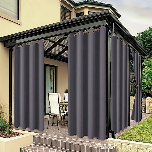 ZJXSNEH Outdoor-Vorhänge für Terrasse,Wasserdichter Voile-Vorhang für Pavillon,Veranda,Pergola,Ösen Oben,Fenstervorhänge,Gartendekoration Grau[1PC | 165.1cm x 215.9cm (W x L)]