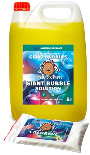 Bubble Brothers Seifenblasenflüssigkeit 5 Liter für Riesenseifenblasen und Normale Seifenblasen Nachfüllflasche 5l unplatzbare XXL Bunte Seifenblasen Seifenblasenlösung (5 Liter + 1 Pulver)
