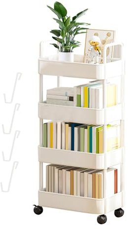 SHRIGM Carro Almacenamiento | Organizador Carrito rodante para Libros - Carro Almacenamiento con Estante 3/4 Niveles, Organizador Almacenamiento móvil con Ruedas
