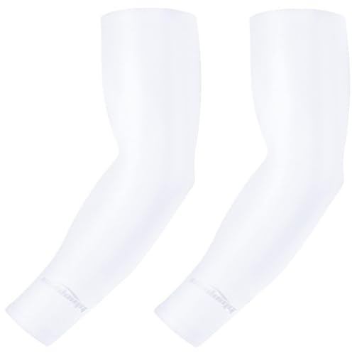 COOLOMG Arm Sleeves Ärmlinge Kompression Bandage Rutschfest Anti UV Sport Fahrrad Volleyball Basketball für Damen Herren Kinder 1 Paar Weiß XS