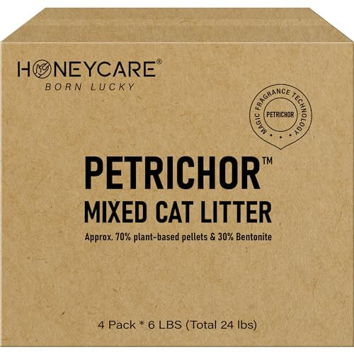 HONEY CARE Petrichor Mix Cat Litter I Tofu Cat Litter I Nature Plant-Based Pellets and Bentonite Sustainable I Low-Dust Qucik Clumping Superior Odor Control, 24-lbs Value Pack (6 lbs x 4)