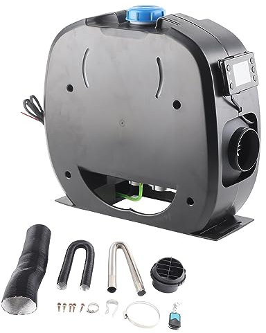 Lufterhitzer 5 KW, 12 V, LCD-Monitor, LKW, Bootsanhänger, Bus, Komplettes Zubehörset, mit Sandgestrahlten Aluminiumteilen für Gleichmäßige Wärmeableitung