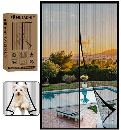 METAONLY Magnetische Fliegengittertür passend für Türgröße 96,5 x 210,8 cm, Fliegengitter, Türschutz, Magnetverschluss für Terrassentür, genießen Sie Luft, Schwarz, tatsächliche Bildschirmgröße 101,6