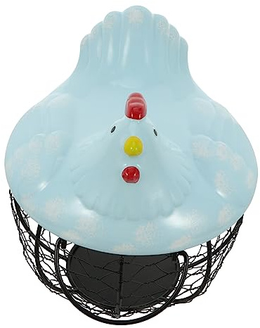 Zerodeko Chicken Shape Ceramic Lid Iron Egg Basket for Kitchen Dining Home Decor Fruit Snack Storage Housewarming