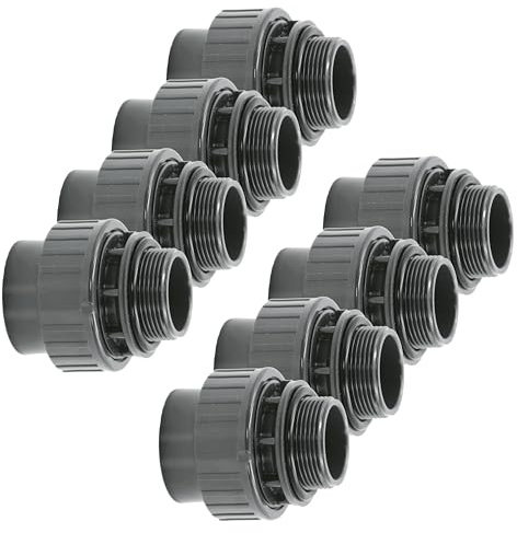 HAF 8X PVC Fittings Verschraubung O-Ring mit 50mm x 1 1/2 | Klebemuffe x Außengewinde | Adapter aus grauem PVC | PN16 für PVC Rohr, Poolfitting, Poolverrohrung, Druckleitung, Rohrleitung & Teich