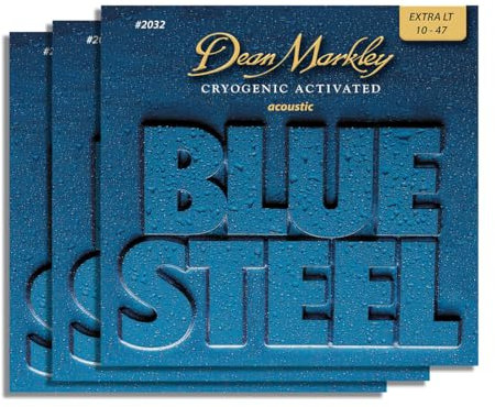 Dean Markley Lot de 3 cordes de guitare acoustique 2032 en acier bleu, calibre 10-47, extra léger, en acier traité par cryogénie pour une plus longue durée de vie, performance de tonalité supérieure