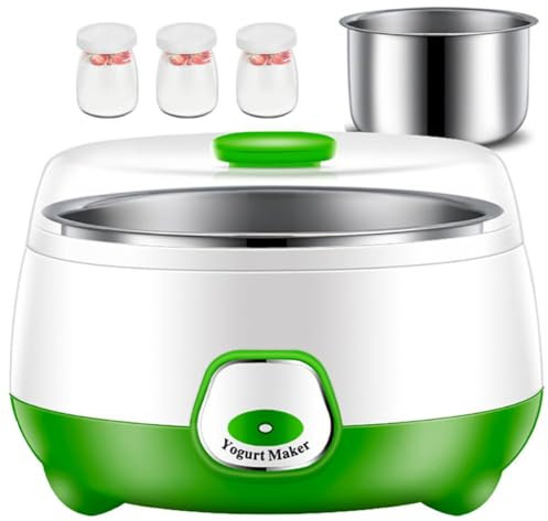 Yogurtera, Yogurtera automática, Máquina para hacer yogur de 1 litro con recipiente de acero inoxidable y 3 vasos de vidrio, Yogurtera casera con control de temperatura constante para yogur Natto