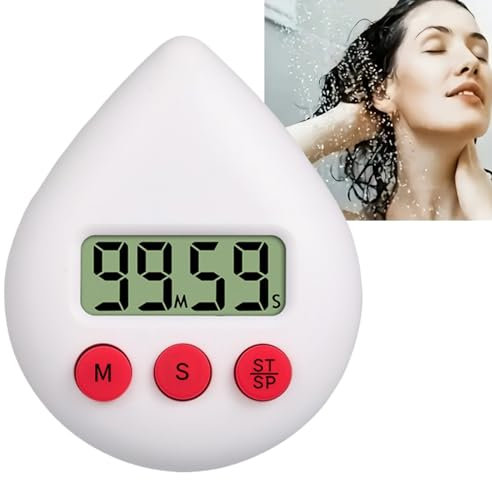 Digital Waterproof Shower Timer & Clock - Energy-Saving Toothbrush Timing Tool with Magnetic Kitchen & Cooking Timer in White