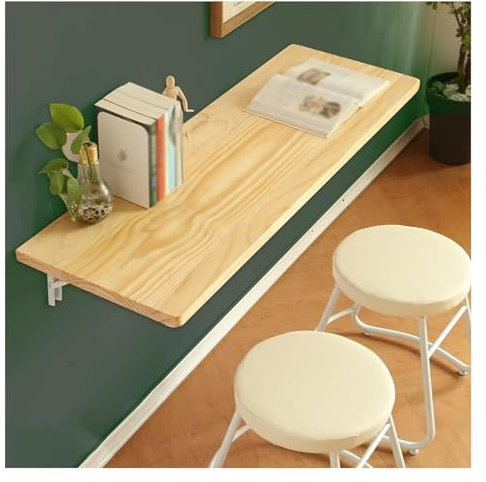 Scrivania galleggiante da parete in legno massello per cucina e tavolo da pranzo, banco da lavoro industriale per computer (60 x 40 cm)