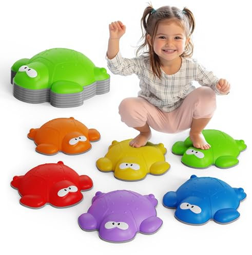 Kinderific Stepping Stones for Kids, Turtle Shape, 6-Piece Set, Non-Slip Indoor/Outdoor Sensory Balance & Coordination Toy for Toddlers Ages 3+, Multicolor